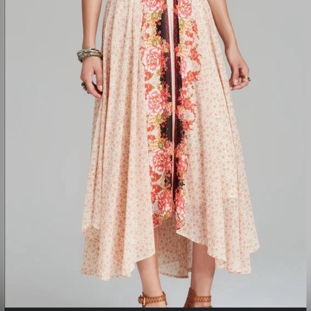 Free People Peach Floral High-Low Maxi Skirt